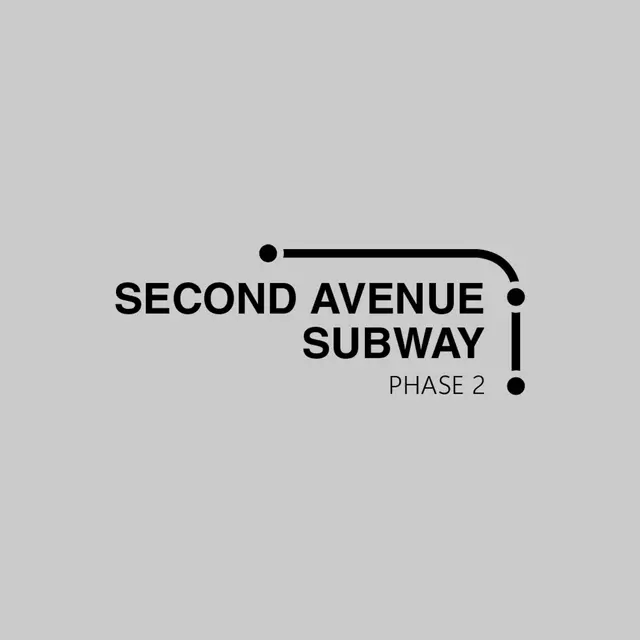 One-color logo for the Second Avenue Subway: the Phase 2 lockup and route line in black on grey.