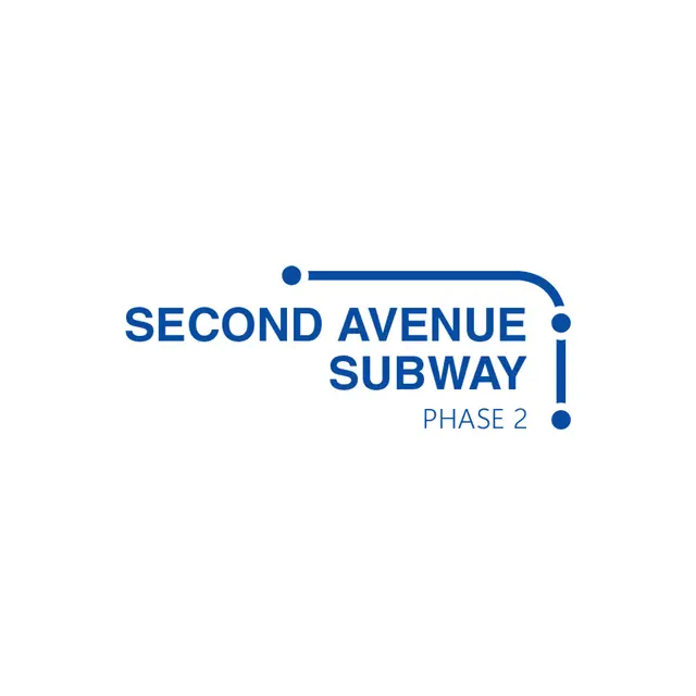 Primary logo for the Second Avenue Subway: the Phase 2 lockup and its three-station route line, in blue on white.