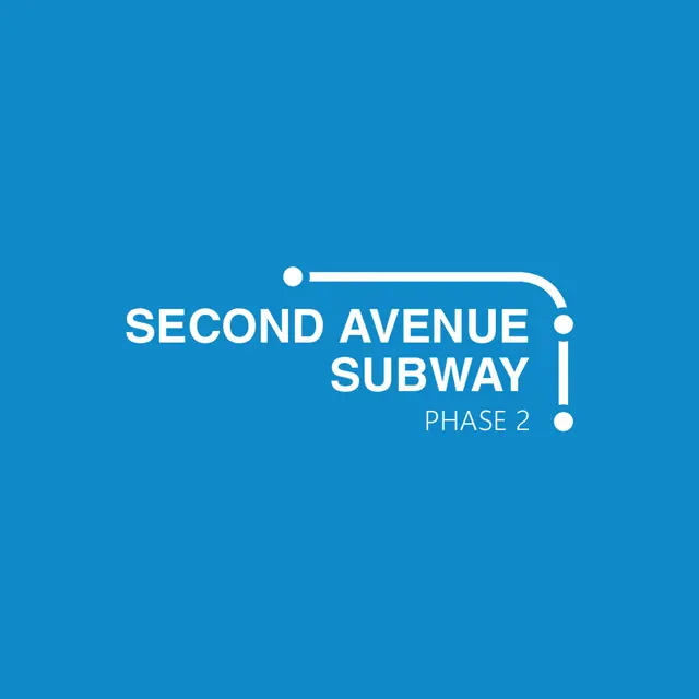 Reversed logo for the Second Avenue Subway: the Phase 2 lockup and route line in white on light blue.