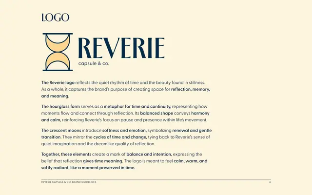 Brand guidelines for Reverie Capsule & Co., page 6 of 18: the logo.