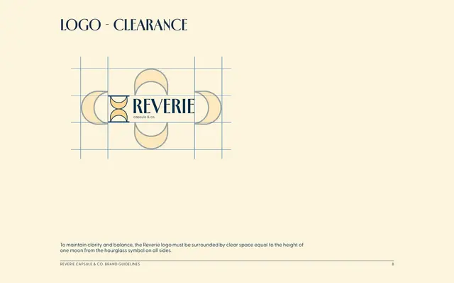 Brand guidelines for Reverie Capsule & Co., page 8 of 18: logo clearance.