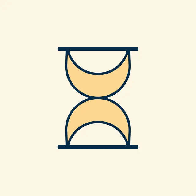 Pictorial mark for Reverie Capsule & Co.: an hourglass formed by two crescent moons, on parchment.