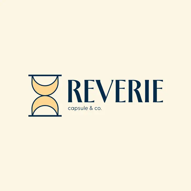 Primary logo for Reverie Capsule & Co.: the hourglass mark beside the wordmark, on parchment.