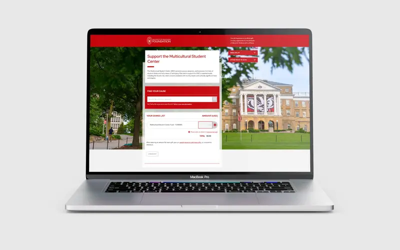Donation page for Snack n’ Go: the online giving form on a laptop.